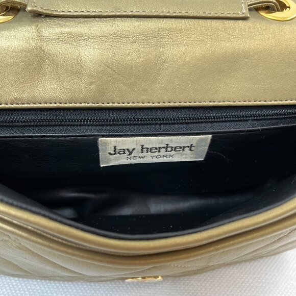 VINTAGE Jay Herbert New York Gold Quilted Leather Crossbody Shoulder Bag Purse - Picture 9 of 14
